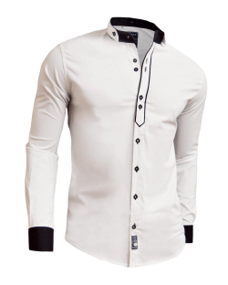 Designer Men Casual Formal Double Cuffs Grandad Band Collar Shirt Elegant Tie